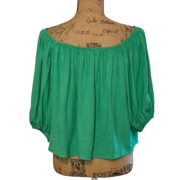 Topshop Bardot Off-Shoulder Short Sleeve Blouse Sz 6 Green - Picture 6 of 13